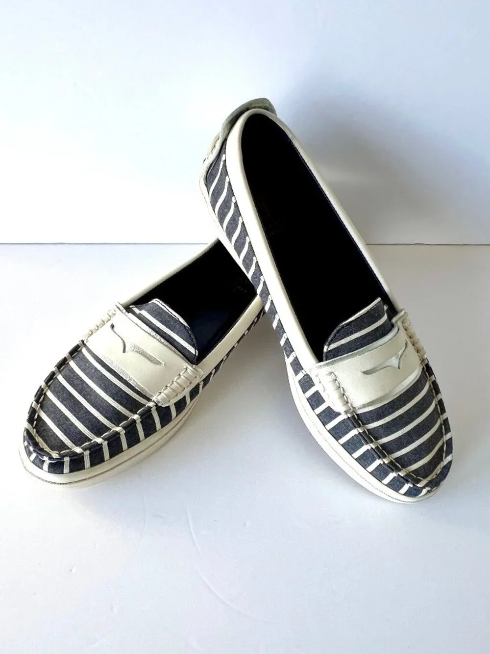 Cole Haan Pinch Weekender LX Women's Penny Loafers, Blue & White, Size 9, EC!